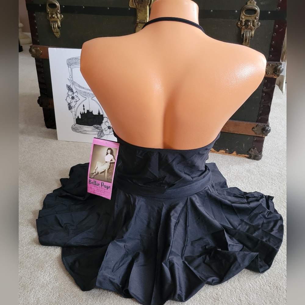 Bettie Page Swatch Bandeau Shaped Cup Swim Dress Size 10 Black Vintage Style - Picture 10 of 11